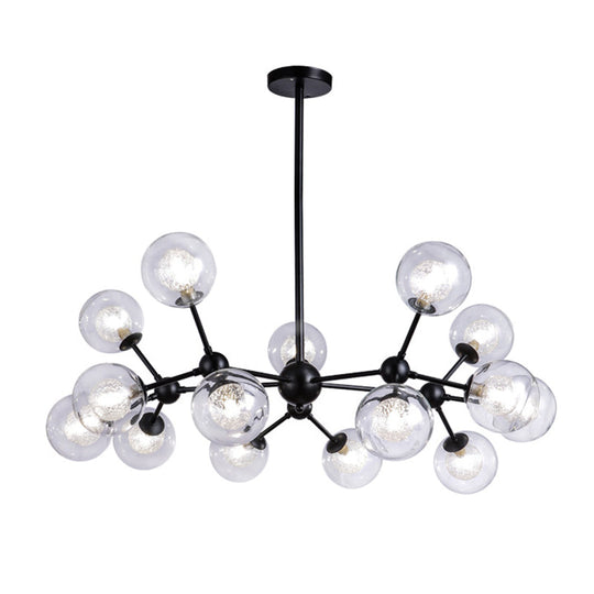 Modern Black Branch Chandelier - Clear Glass Shade Ceiling Light for Living Room
