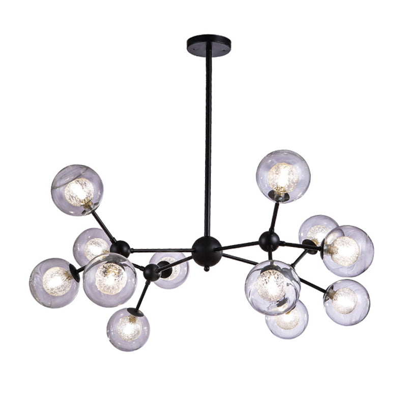 Modern Black Branch Chandelier - Clear Glass Shade Ceiling Light for Living Room
