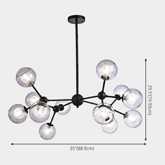 Modern Black Branch Chandelier - Clear Glass Shade Ceiling Light for Living Room