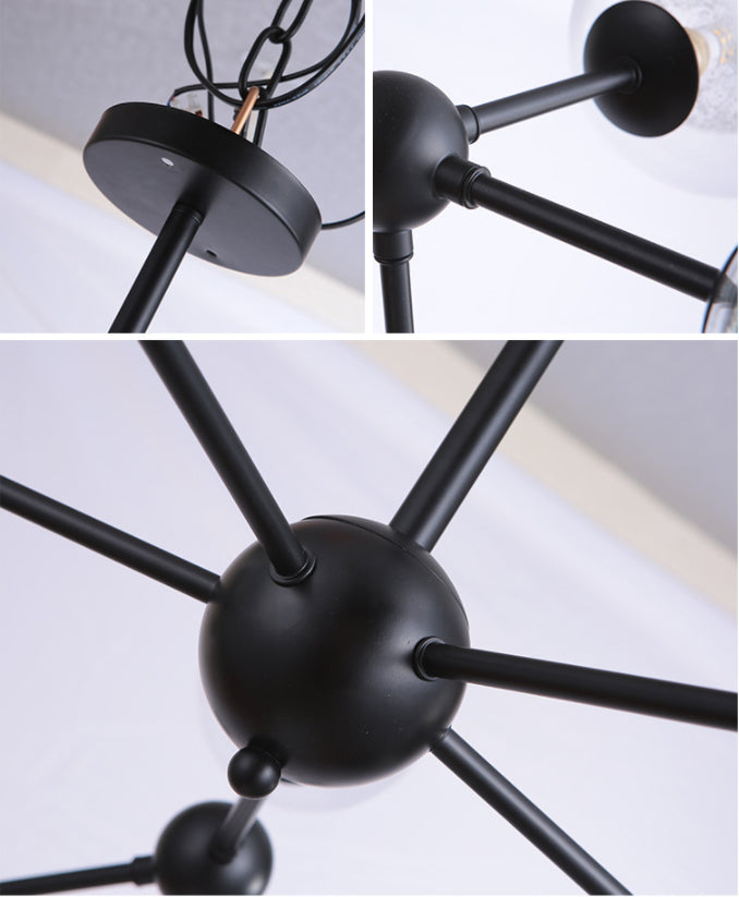 Modern Black Branch Chandelier - Clear Glass Shade Ceiling Light for Living Room