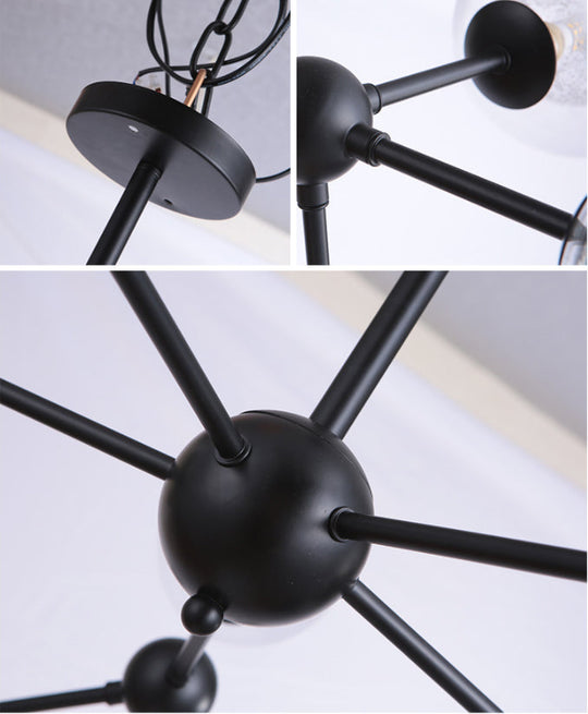 Modern Black Branch Chandelier - Clear Glass Shade Ceiling Light for Living Room