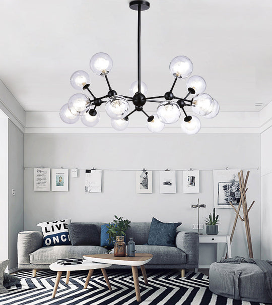 Modern Black Branch Chandelier - Clear Glass Shade Ceiling Light for Living Room
