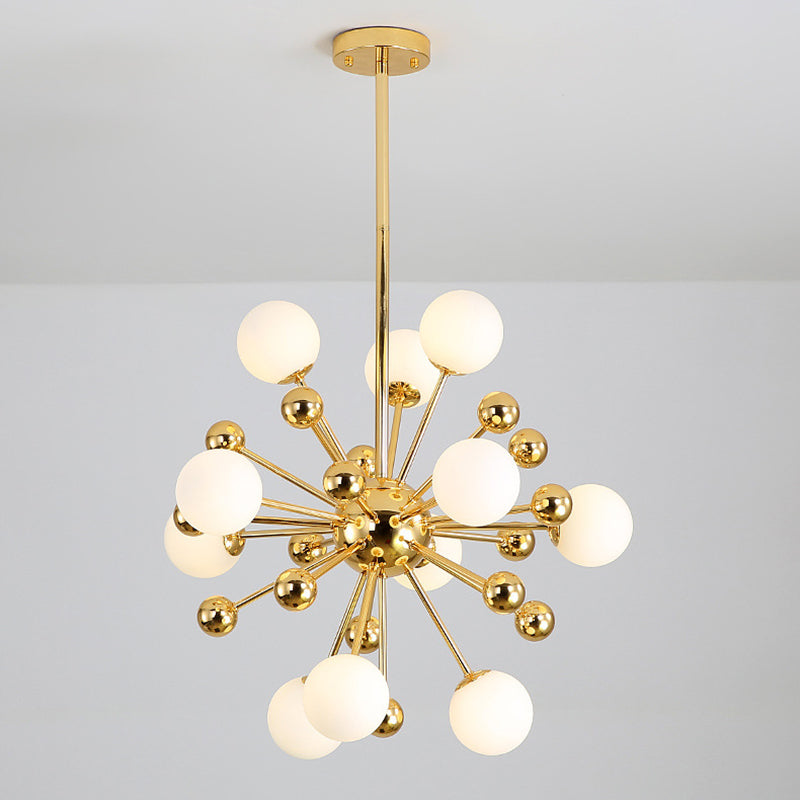 Modern Gold Metal Hanging Chandelier with Glass Shade – Elegant Ceiling Light for Living Room