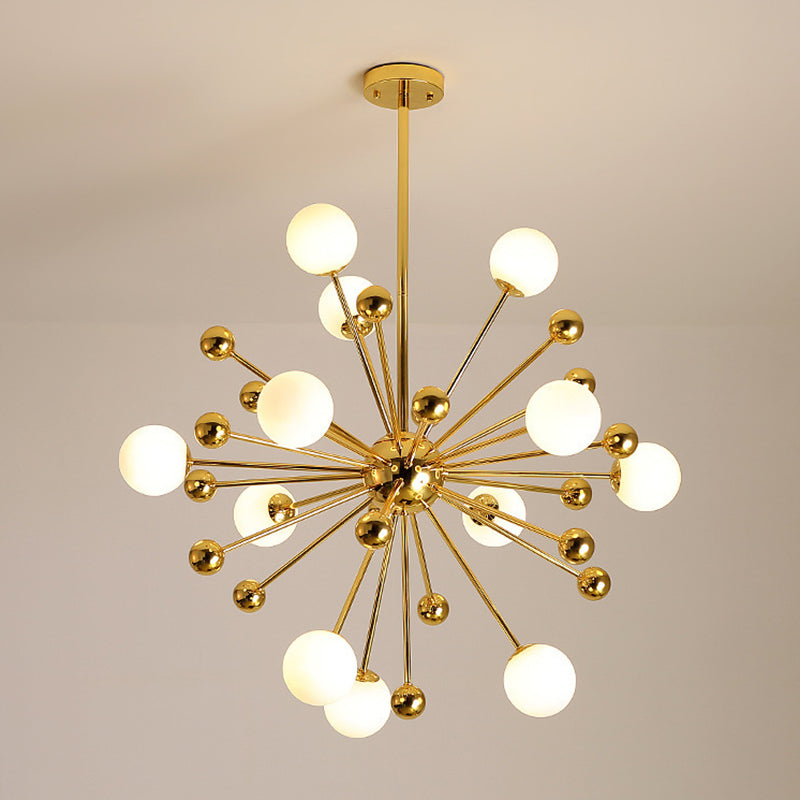 Modern Gold Metal Hanging Chandelier with Glass Shade – Elegant Ceiling Light for Living Room
