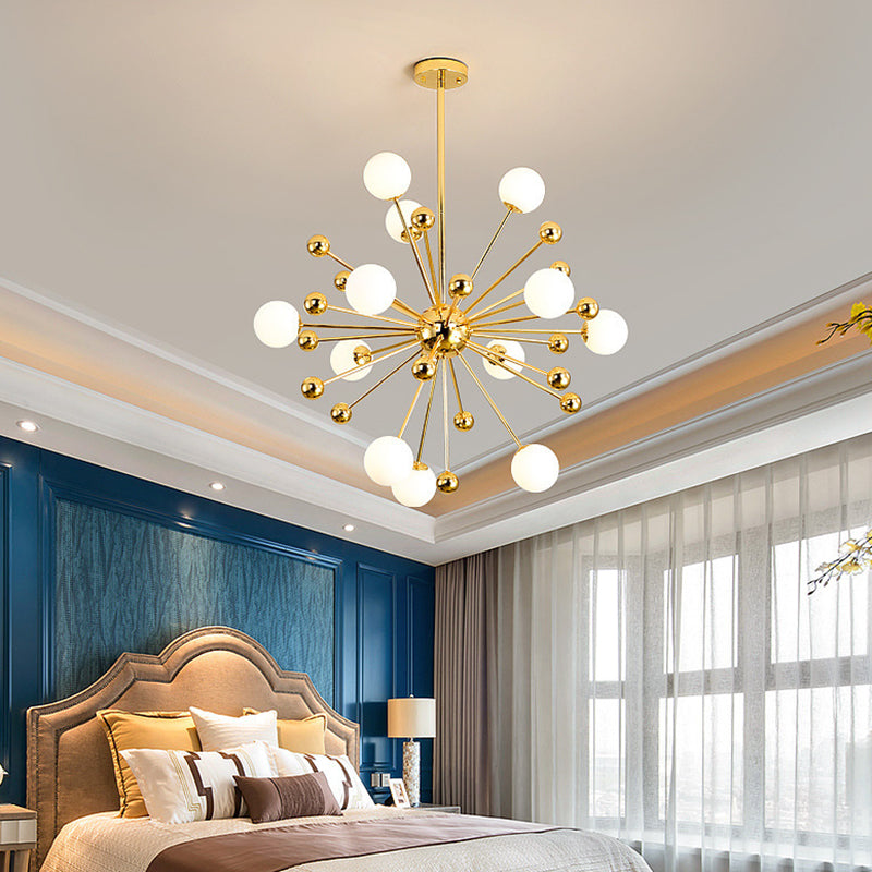 Modern Gold Metal Hanging Chandelier with Glass Shade – Elegant Ceiling Light for Living Room