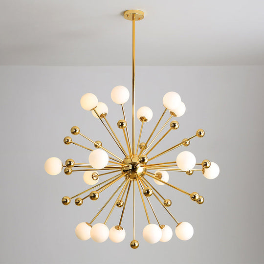 Modern Gold Metal Hanging Chandelier with Glass Shade – Elegant Ceiling Light for Living Room