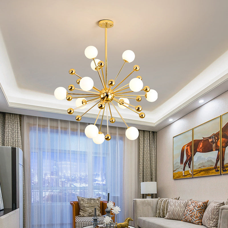 Modern Gold Metal Hanging Chandelier with Glass Shade – Elegant Ceiling Light for Living Room