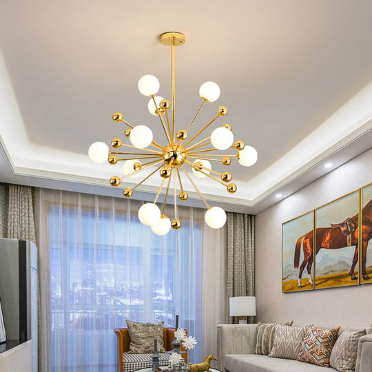 Modern Gold Metal Hanging Chandelier with Glass Shade – Elegant Ceiling Light for Living Room