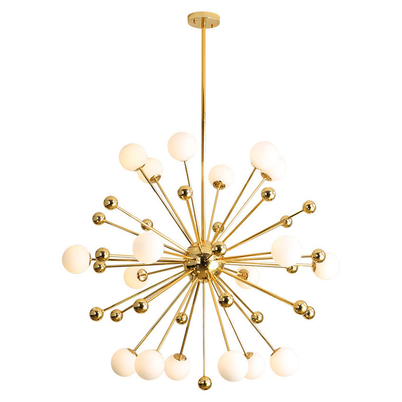 Modern Gold Metal Hanging Chandelier with Glass Shade – Elegant Ceiling Light for Living Room