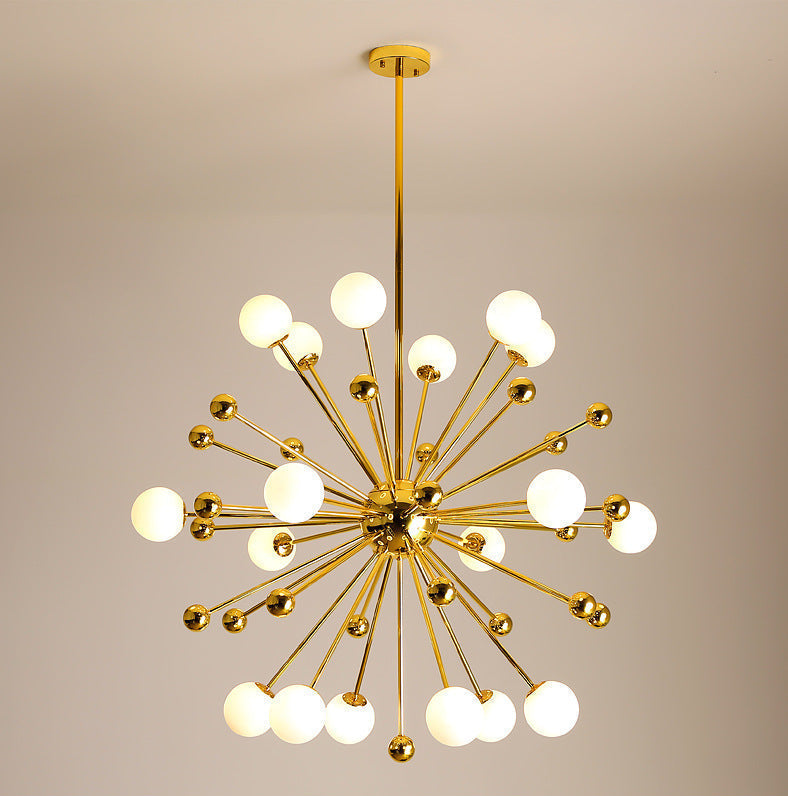 Modern Gold Metal Hanging Chandelier with Glass Shade – Elegant Ceiling Light for Living Room