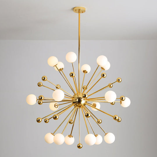 Modern Gold Metal Hanging Chandelier with Glass Shade – Elegant Ceiling Light for Living Room