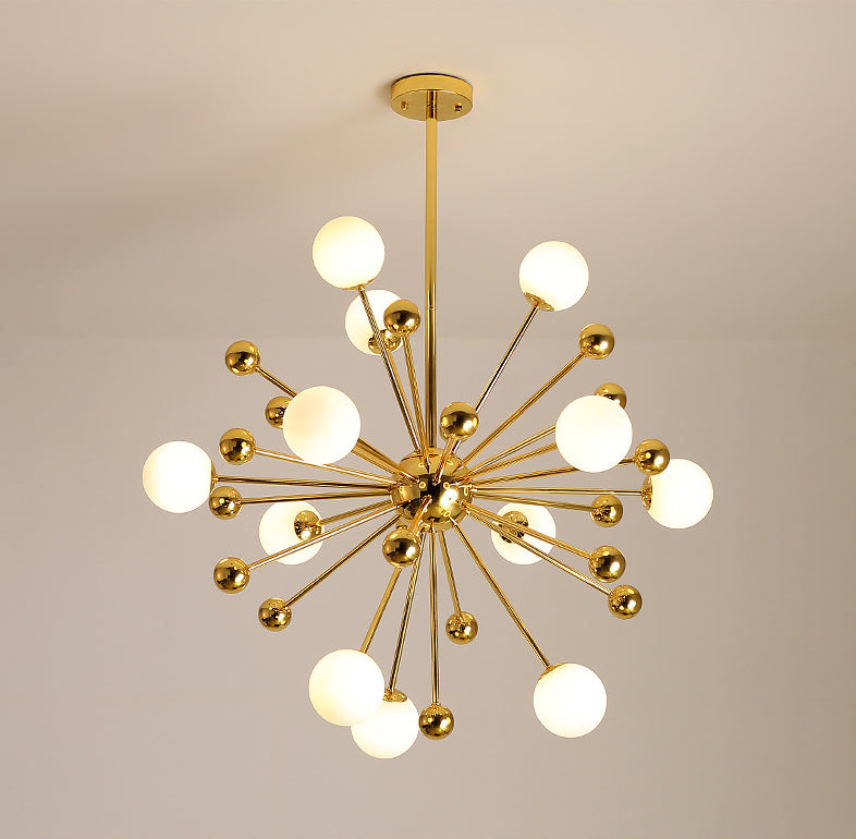 Modern Gold Metal Hanging Chandelier with Glass Shade – Elegant Ceiling Light for Living Room