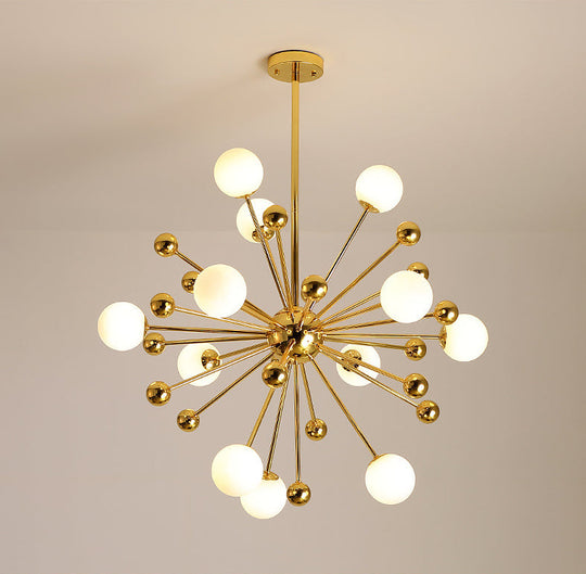 Modern Gold Metal Hanging Chandelier with Glass Shade – Elegant Ceiling Light for Living Room