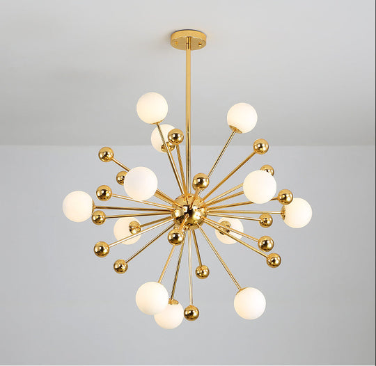 Modern Gold Metal Hanging Chandelier with Glass Shade – Elegant Ceiling Light for Living Room