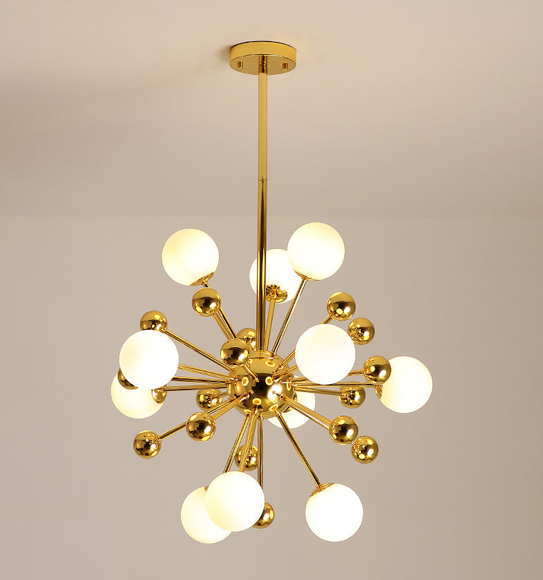 Modern Gold Metal Hanging Chandelier with Glass Shade – Elegant Ceiling Light for Living Room