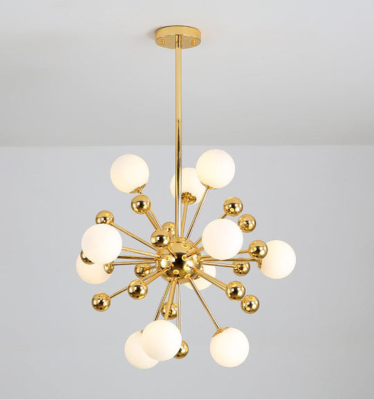 Modern Gold Metal Hanging Chandelier with Glass Shade – Elegant Ceiling Light for Living Room