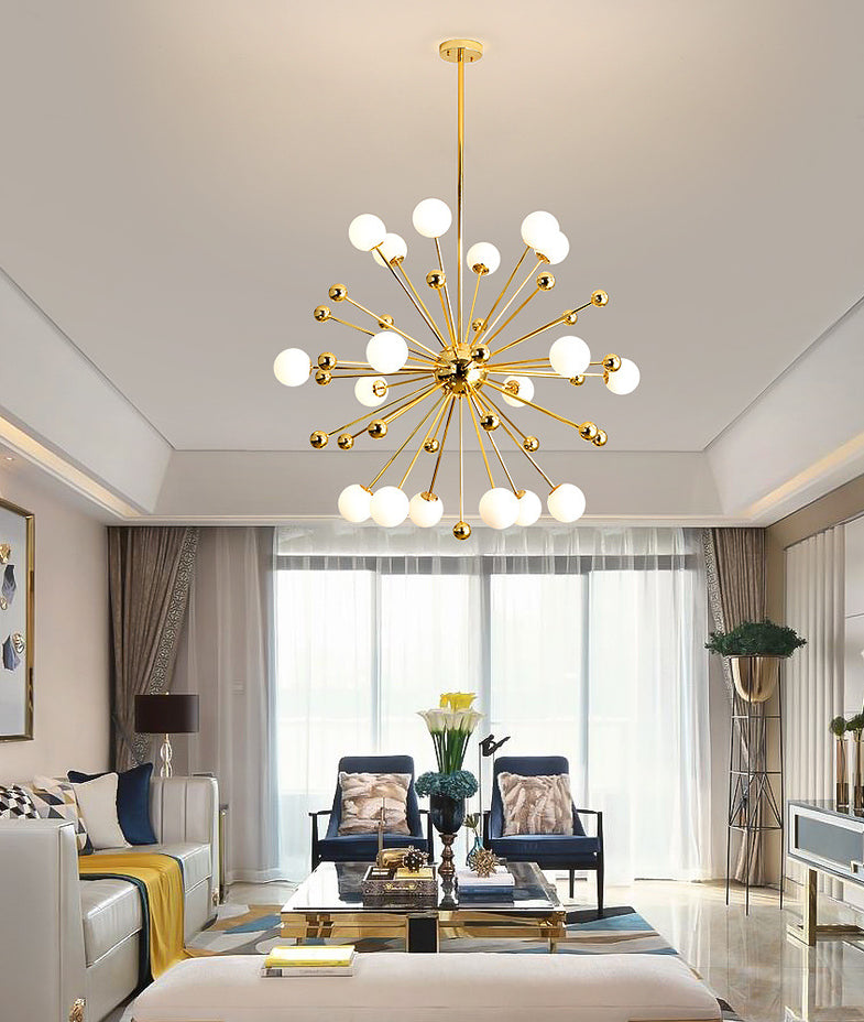 Modern Gold Metal Hanging Chandelier with Glass Shade – Elegant Ceiling Light for Living Room