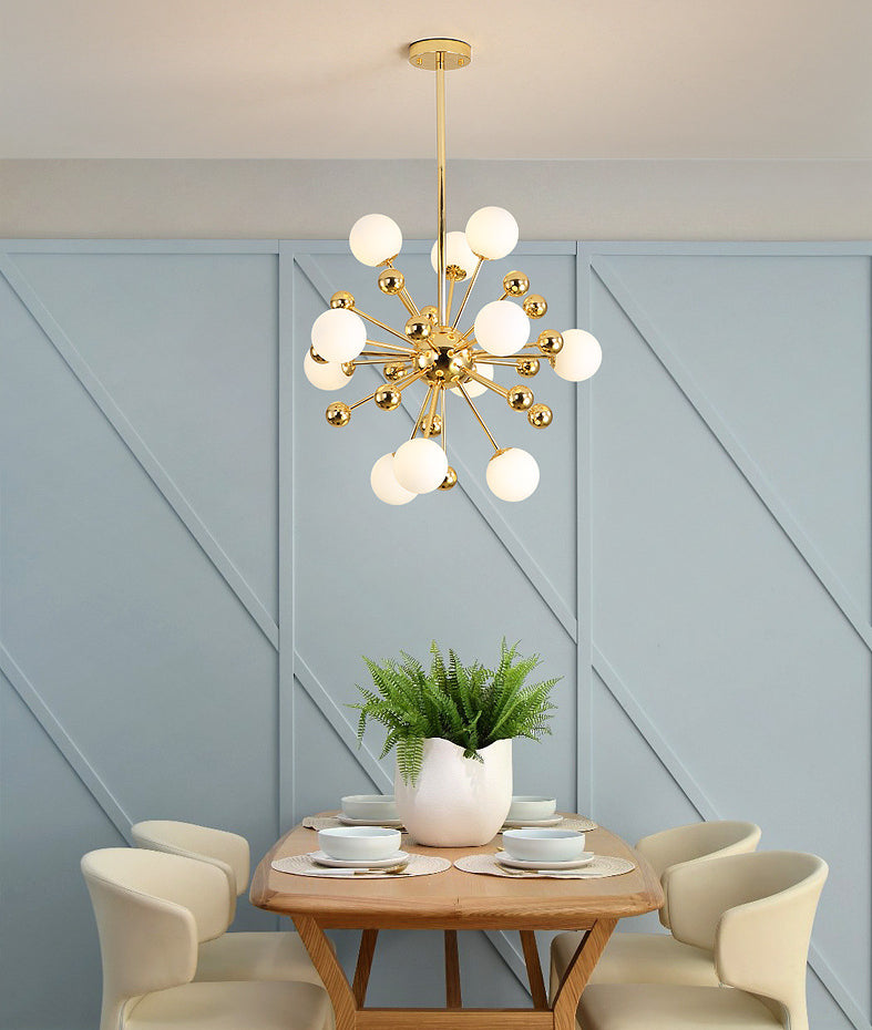 Modern Gold Metal Hanging Chandelier with Glass Shade – Elegant Ceiling Light for Living Room