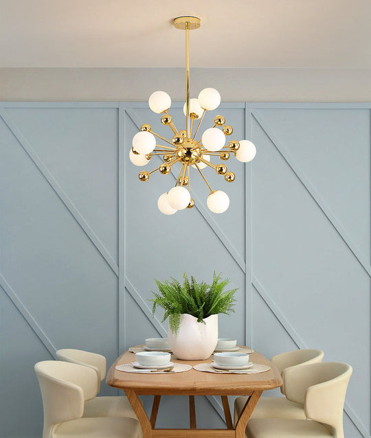 Modern Gold Metal Hanging Chandelier with Glass Shade – Elegant Ceiling Light for Living Room