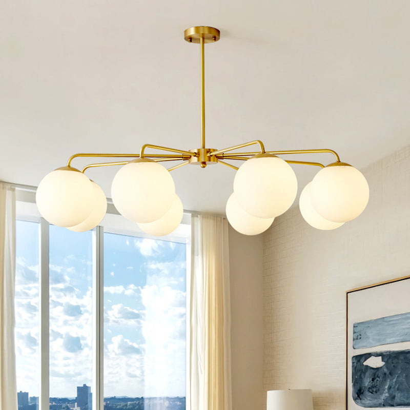 Minimalist White Glass Chandelier - Sleek Spherical Ceiling Light for Living Room