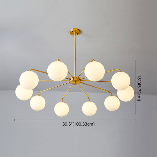 Minimalist White Glass Chandelier - Sleek Spherical Ceiling Light for Living Room