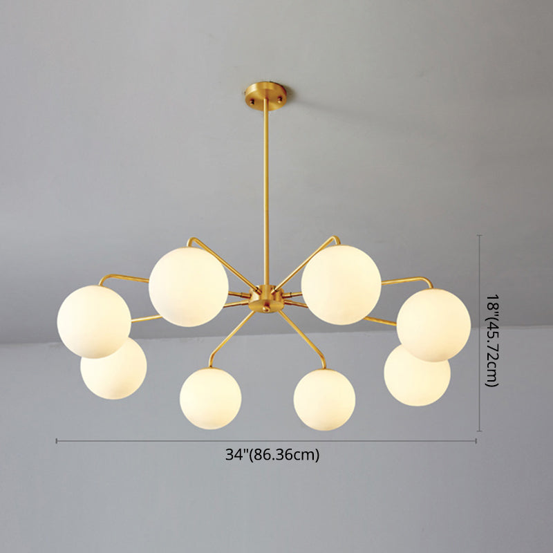 Minimalist White Glass Chandelier - Sleek Spherical Ceiling Light for Living Room
