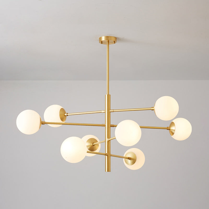 Modern Gold Hanging Chandelier with Satin Opal Glass Ceiling Light for Living Room