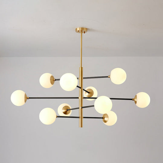 Modern Gold Hanging Chandelier with Satin Opal Glass Ceiling Light for Living Room