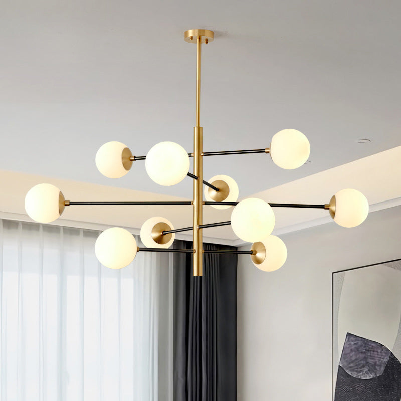 Modern Gold Hanging Chandelier with Satin Opal Glass Ceiling Light for Living Room