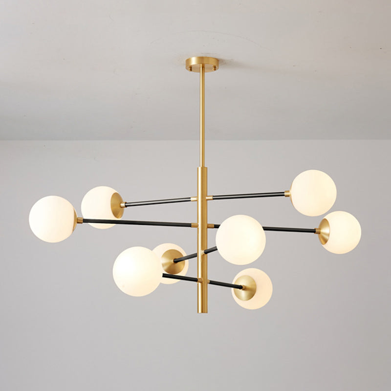 Modern Gold Hanging Chandelier with Satin Opal Glass Ceiling Light for Living Room
