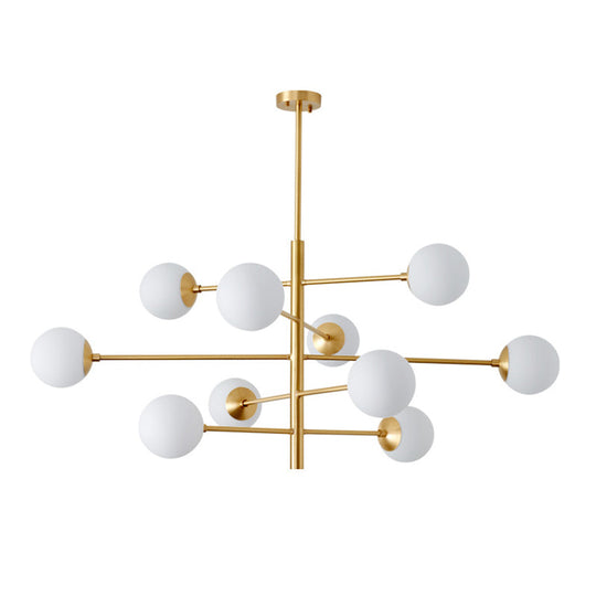 Modern Gold Hanging Chandelier with Satin Opal Glass Ceiling Light for Living Room
