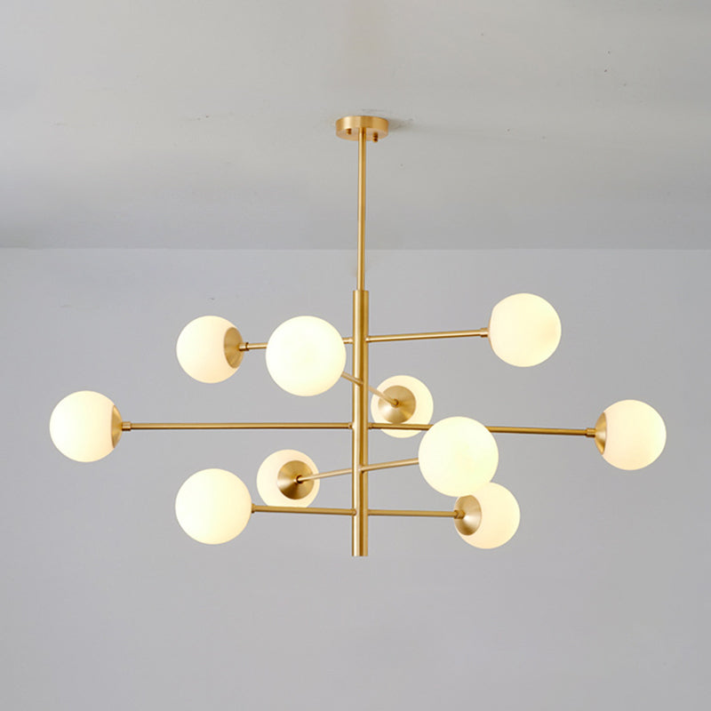 Modern Gold Hanging Chandelier with Satin Opal Glass Ceiling Light for Living Room