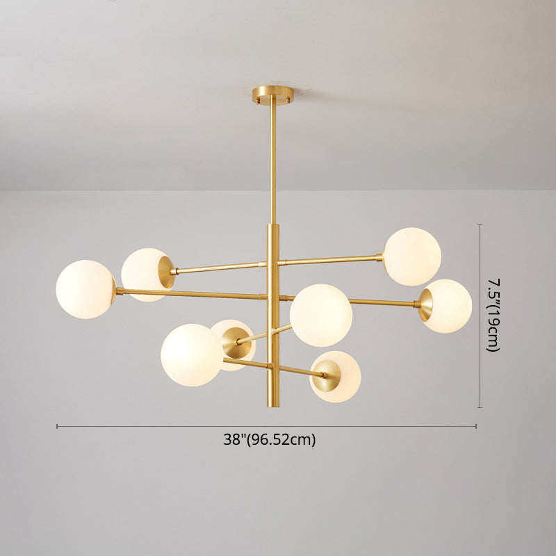 Modern Gold Hanging Chandelier with Satin Opal Glass Ceiling Light for Living Room