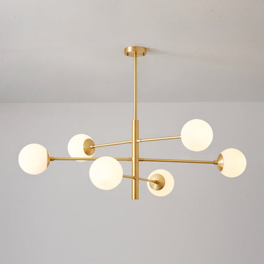 Modern Gold Hanging Chandelier with Satin Opal Glass Ceiling Light for Living Room