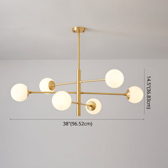 Modern Gold Hanging Chandelier with Satin Opal Glass Ceiling Light for Living Room
