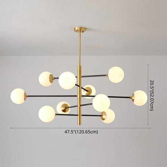 Modern Gold Hanging Chandelier with Satin Opal Glass Ceiling Light for Living Room