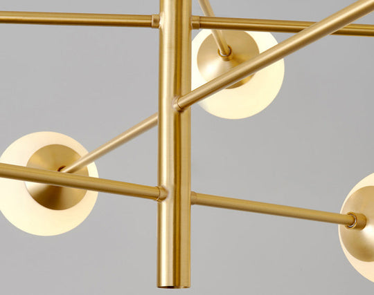 Modern Gold Hanging Chandelier with Satin Opal Glass Ceiling Light for Living Room