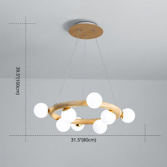 Modern Minimalist Natural Wood Round Chandelier - Stylish Light Fixture for Living Room Ceiling