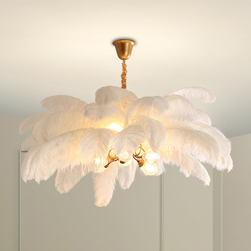 Modern Nordic 5-Light Ostrich Feather Ceiling Chandelier for Bedroom