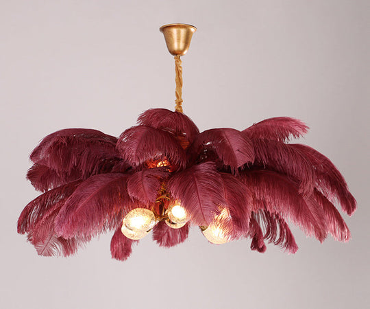 Modern Nordic 5-Light Ostrich Feather Ceiling Chandelier for Bedroom