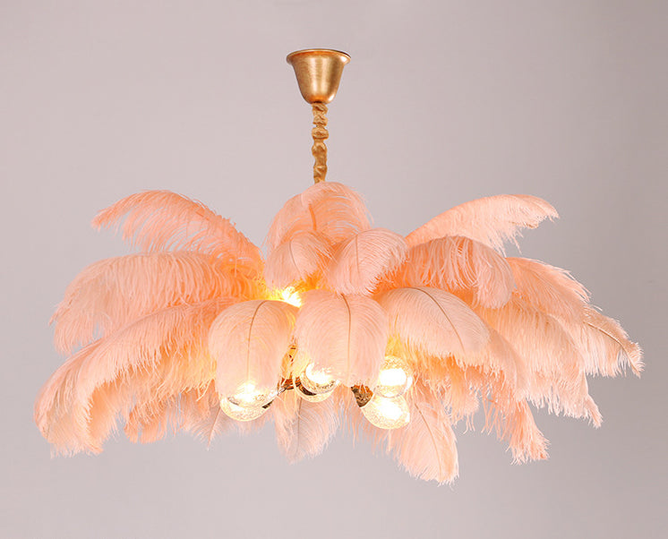 Modern Nordic 5-Light Ostrich Feather Ceiling Chandelier for Bedroom