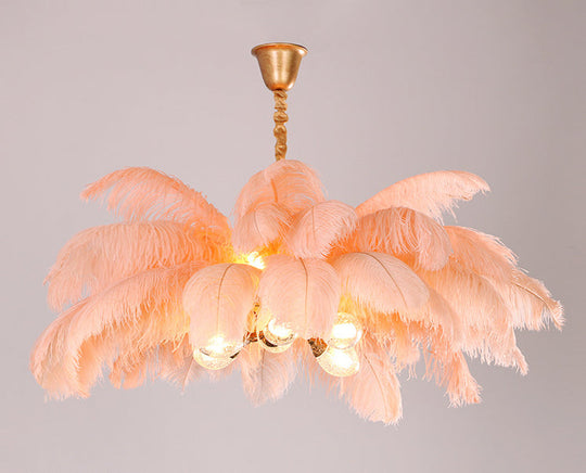 Modern Nordic 5-Light Ostrich Feather Ceiling Chandelier for Bedroom