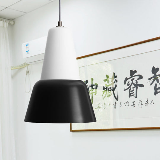 Cone Hanging Light Fixture - Macaron Metal Pendant Ceiling Light (1 Head, 6.5"/10.5" Height) - Pink/Blue/Black Shade