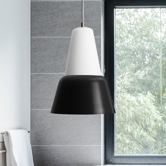 Cone Hanging Light Fixture - Macaron Metal Pendant Ceiling Light (1 Head, 6.5"/10.5" Height) - Pink/Blue/Black Shade