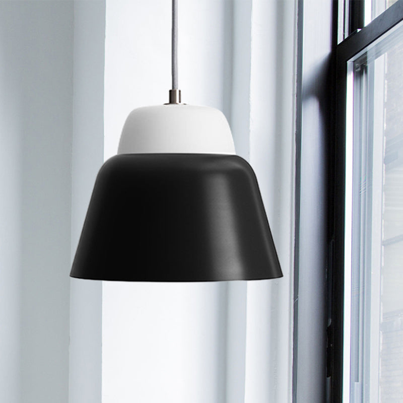 Cone Hanging Light Fixture - Macaron Metal Pendant Ceiling Light (1 Head, 6.5"/10.5" Height) - Pink/Blue/Black Shade