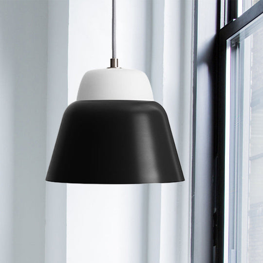 Cone Hanging Light Fixture - Macaron Metal Pendant Ceiling Light (1 Head, 6.5"/10.5" Height) - Pink/Blue/Black Shade