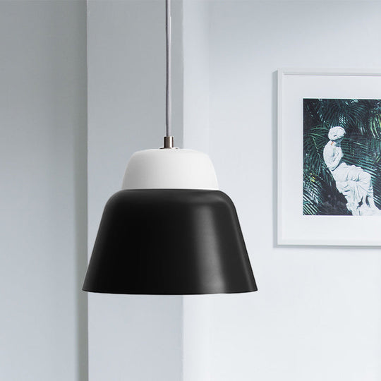 Cone Hanging Light Fixture - Macaron Metal Pendant Ceiling Light (1 Head, 6.5"/10.5" Height) - Pink/Blue/Black Shade