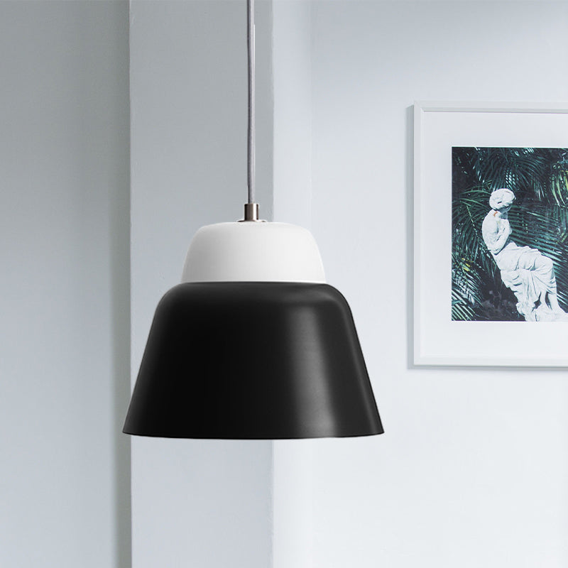 Cone Hanging Light Fixture - Macaron Metal Pendant Ceiling Light (1 Head, 6.5"/10.5" Height) - Pink/Blue/Black Shade