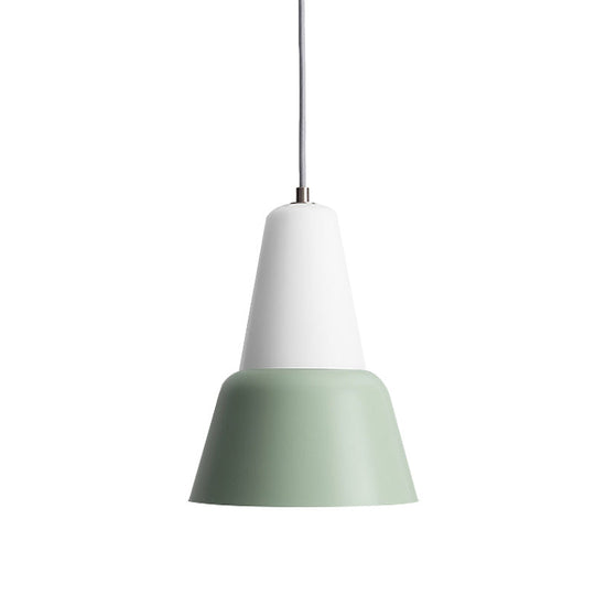 Cone Hanging Light Fixture - Macaron Metal Pendant Ceiling Light (1 Head, 6.5"/10.5" Height) - Pink/Blue/Black Shade