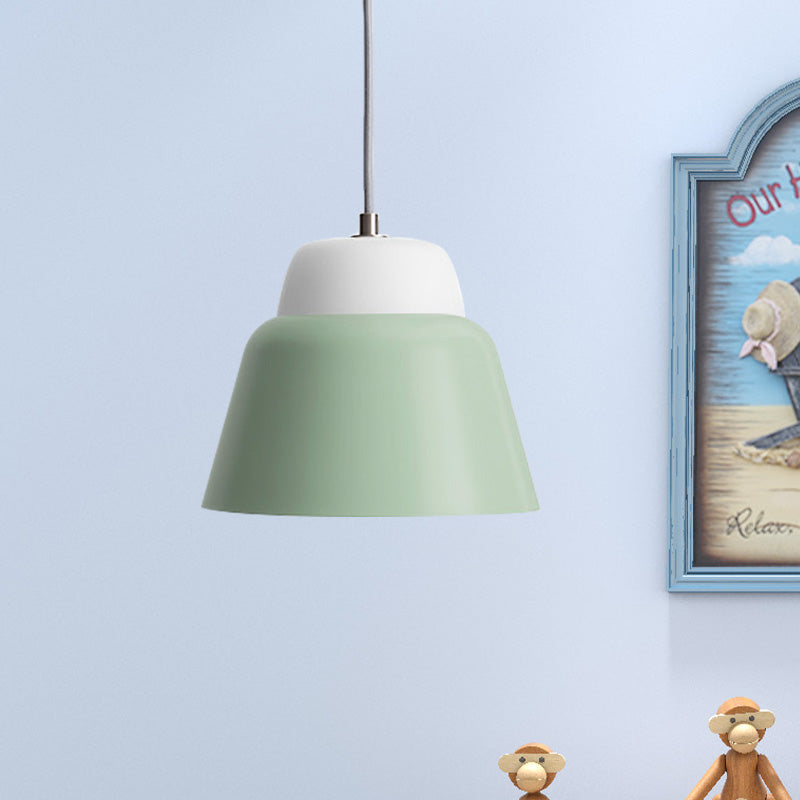Cone Hanging Light Fixture - Macaron Metal Pendant Ceiling Light (1 Head, 6.5"/10.5" Height) - Pink/Blue/Black Shade
